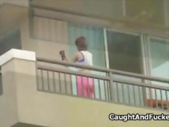 Caught big tit teen fucked on the balcony