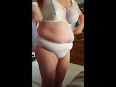 Wife in cotton pantys puts on her big Bra, big tits