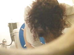 Toilet Hidden Cam - Curly girl with hairy pussy