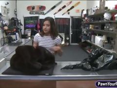Brunette sells fur coat and gets banged