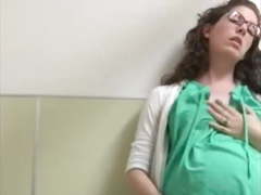 Pregnant receptionist in bathroom